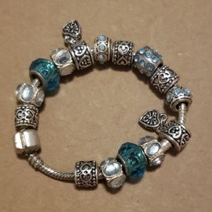 Silver and blue charm bracelet